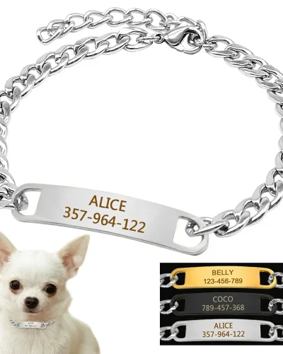 Customized Cat Chain Collar Free Engraved Puppy Kitten ID NamePlate Necklace Anti-lost Pet Collars For Small Dogs Cats Yorkshire