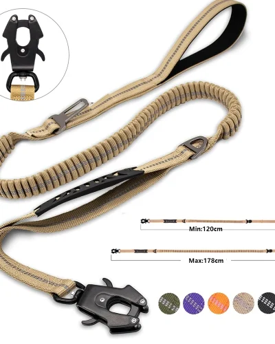 Reflective Shock Absorbing Pet Leashes with Car Seatbelt for Large Dogs Heavy Duty Tactical Bungee Dog Leash No Pull Dog Leash