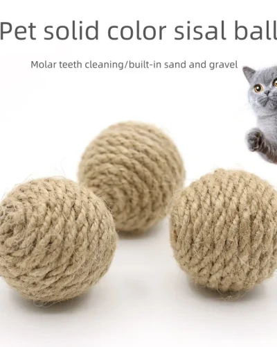 10pcs Solid Colored Sisal Ball Cat Teasing Toy Ball Self Hi Grinding Teeth Durable Cat Teasing Stick Cat Making Sound Bell Ball