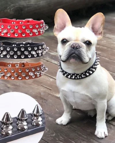 Adjustable Leather Pet Dog collar Neck Strap Supplies PU Leather Punk Rivet Spiked Dog Collar Pet Collars For Small Dog Cat