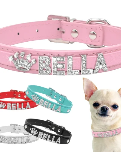 Bling Rhinestone Puppy Dog Collars Personalized Small Dogs Chihuahua Collar Custom Necklace Free Name Charms Pet Accessories