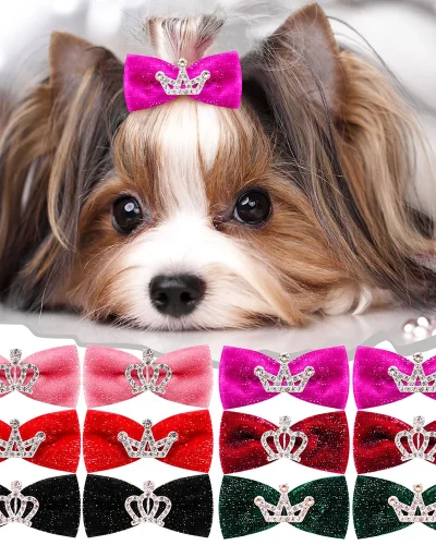 10PCS Fashion Pet Dog Hairpin Crystal Crown Bow Clips for Small Dogs Luxury Puppy Cat Hair Clips Dog Grooming Accessories