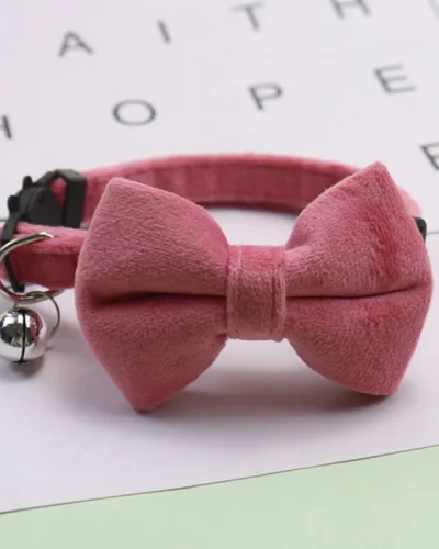 Velvet Cat Collar Solid Color Bowknot Puppy Chihuahua Collars with Bell Adjustable Safety Buckle Cats Bow Tie Pets Accessories