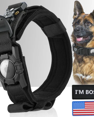 AirTag Dog Collar with Handle, Tactical Dog Collar for Large Medium Dogs, Military Dog with Metal Buckle for Large Dogs