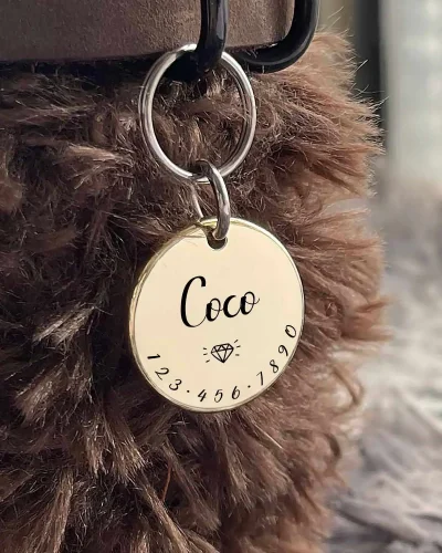 001 Cat Dog ID Tag for Pets Collar Custom Name and Funny Symbol with Phone Number Engraving Front Side