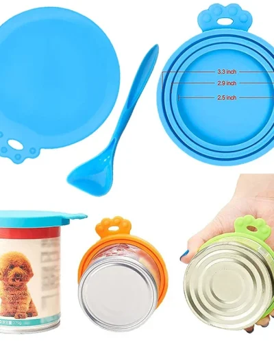Silicone Pet Food Can Lid Reusable Dogs Cats Canned Food Sealer Fresh-keeping Storage Tin Cap Sealed Cover with Spoon