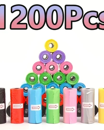 1200pcs Random Color Cartoon Paw Graphic Dog Poop Bags Pet Poop Bags Leak-Proof Dog Waste Bags For Pet Supplies