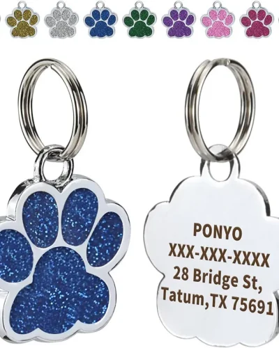 Personalized Dog Cat Plate Tags Engraved Puppy Pet ID Name Collar Tag Alloy Paw Glitter Pendant Pets Dogs Accessories