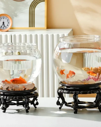 Good View Clear Transparent Round Fish Tank Plastic Portable Fish Bowl creative light luxury Desktop Aquarium Bowl living desk