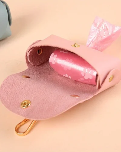 Portable Dog Waste Bag Dispenser With Leather Clip - Durable Polyester