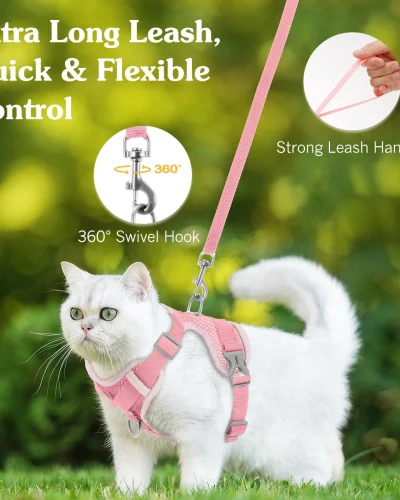 VavoPaw Cat Harness and Leash Set for Walking Adjustable Kitten Vest Harness with Reflective Strip Breathable Mesh Cat Harness