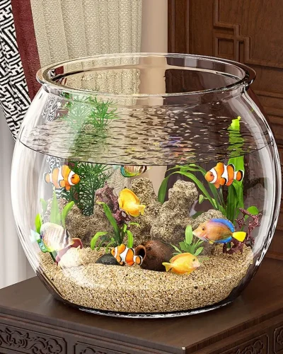 Ultra Clear Round Fish Bowl Plastic Goldfish Bowl Desktop Fish Tank Decorative 360-Degree View Desktop Small Aquarium
