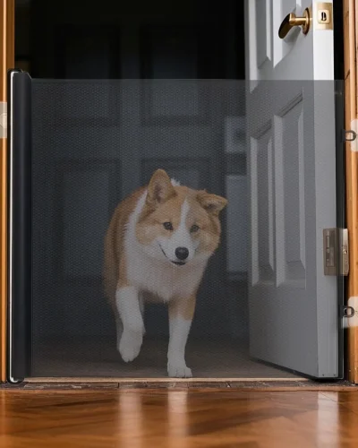 Retractable Pet Safety Gate Wide, Indoor Mesh Fence for Dogs & kitten Mounting Accessories Included for Doors Hallways
