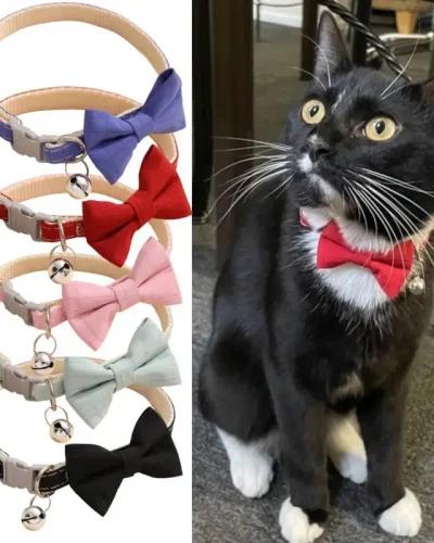 Bow Collar Solid Color Bowknot Puppy Chihuahua Adjustable Cats Accessories Safety Bell Tie Bow Buckle Pets with Collar New