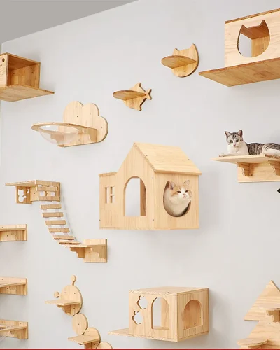 Cat Hammock Wall Mounted Cat Climbing Shelves Tree Tower Hand Woven Cat Wall Hanging House Macrame Detachable Steps & Platform