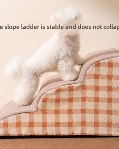 Pet Safety Ramp with 1-3 Steps for Dogs Cats and Teddy Bears Washable Dog Stairs for Sofa Bed Easy To Assemble Small Staircase