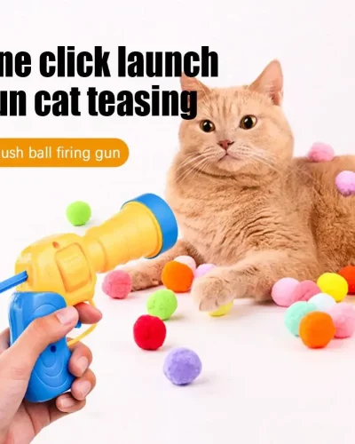 Cat Toys Interactive Launch Training Toy For Pet Kitten Creative Mini Shooting Gun Games Stretch Plush Ball Toys Pet Supplies