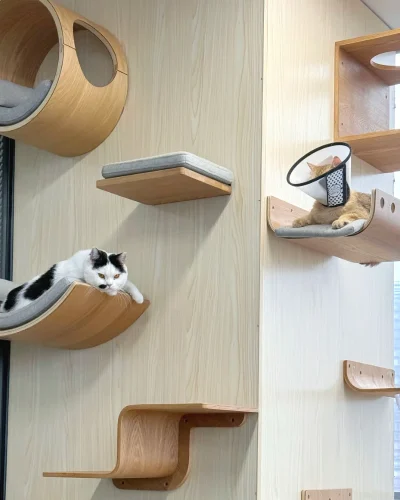 Wooden Cat Climbing Shelves Wall Mounted Cat Tree Sisal Scratching Post Pedal Hammock Indoor Kitten Playground Cats Accessories