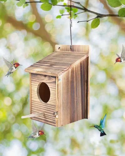 Wooden Bird House Outdoor Weatherproof Parrot Bird Nest Breeding Sleeping Box Paint Decorative DIY Storage Hanging Birdhouse